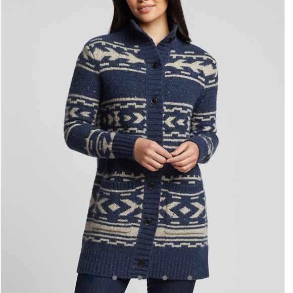 PENDLETON women’s GRAPHIC DONEGAL MERINO CARDIGAN - Picture 1 of 16